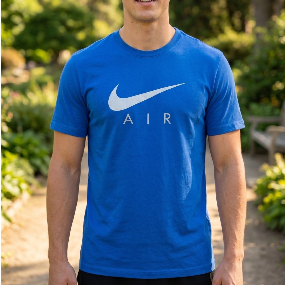 Nike Air Mens Graphic Tee Royal Blue Silver Swoosh Short Sleeve Crewneck Shirt